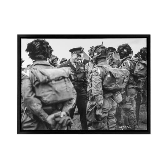 War WWII USA Paratroopers D Day Black Framed Canvas Wall Art Print