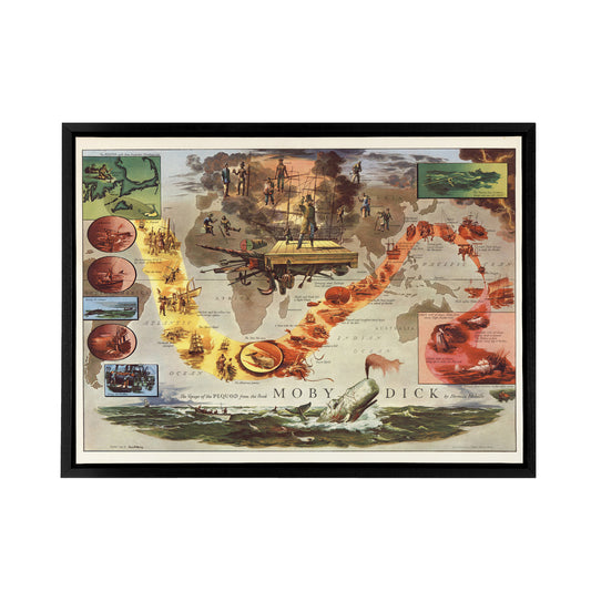 Map Everett 1956 Melville Moby Dick Black Framed Canvas Wall Art Print