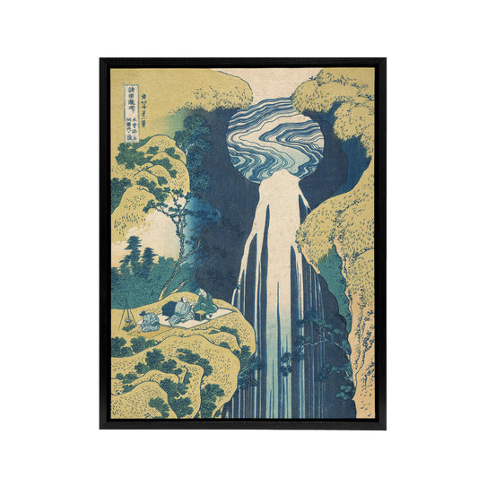 Hokusai Amida Waterfall Japanese Black Framed Canvas Wall Art Print