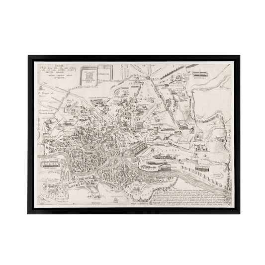 Map Ligorio Ancient Rome Plan Black Framed Canvas Wall Art Print