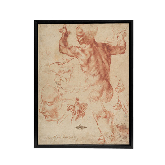 Michelangelo Studies For The Libyan Black Framed Canvas Wall Art Print