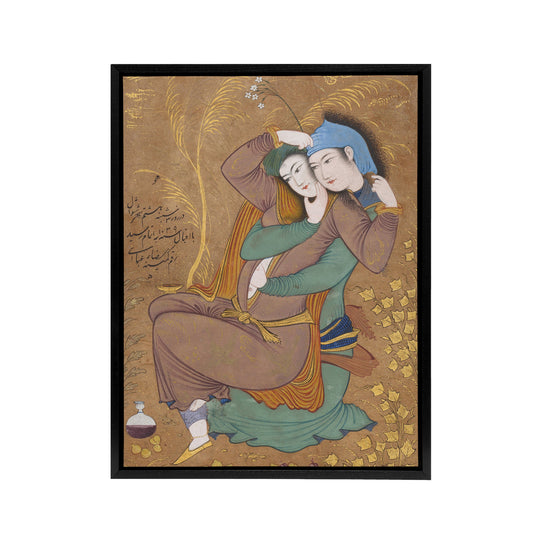 Abbasi The Lovers Persian Painting Black Framed Canvas Wall Art Print