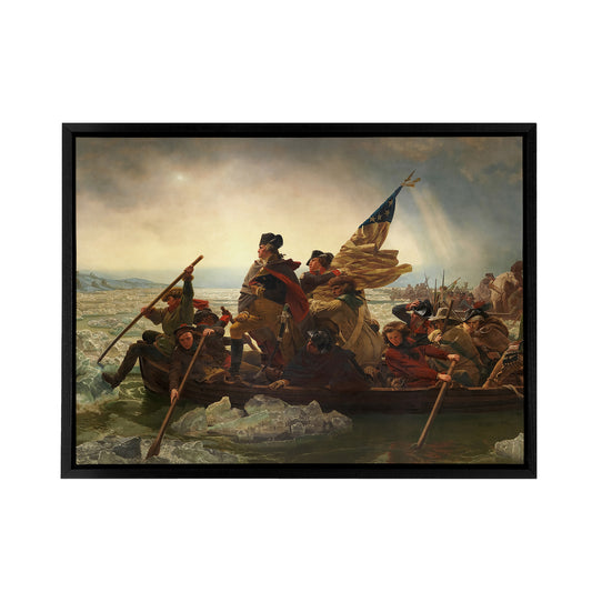 Leutze Washington Crossing The Delaware Black Framed Canvas Wall Art Print