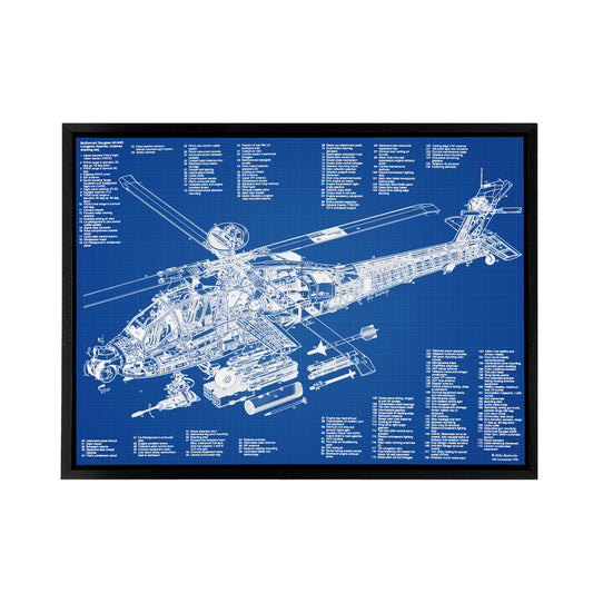 AH 64d Apache Attack Helicopter Black Framed Canvas Wall Art Print