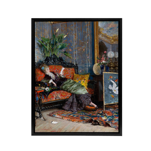 Lucius Rossi Young Woman Reading Black Framed Canvas Wall Art Print