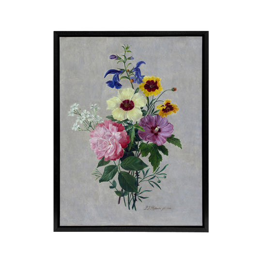 Pierre Joseph Redoute Flowers 1820 Black Framed Canvas Wall Art Print
