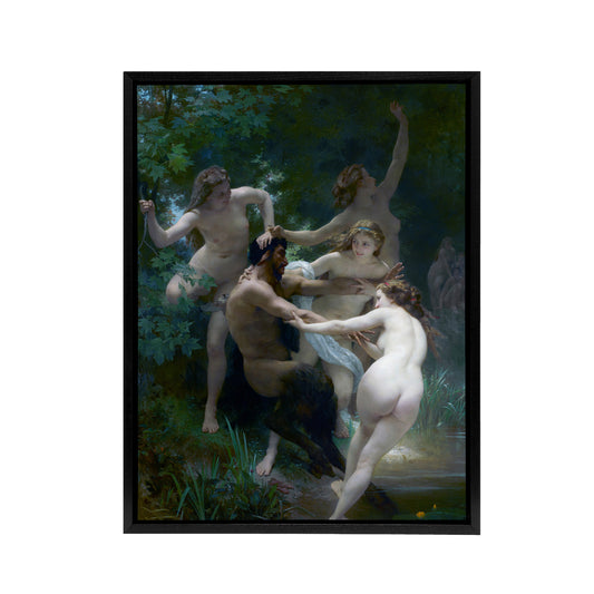 William Adolphe Bouguereau Nymphs Black Framed Canvas Wall Art Print