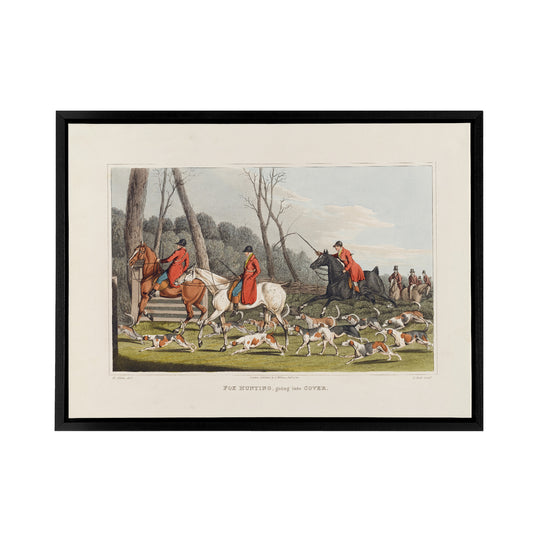 Fox Hunting Into Cover Painting Black Framed Canvas Wall Art Print