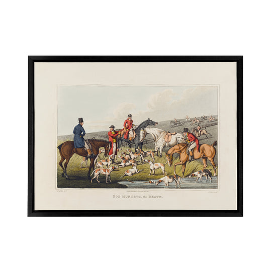 Fox Hunting Death Painting Black Framed Canvas Wall Art Print