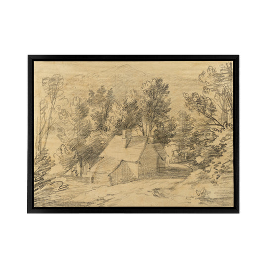 Study House Shed Wooded Valley Black Framed Canvas Wall Art Print
