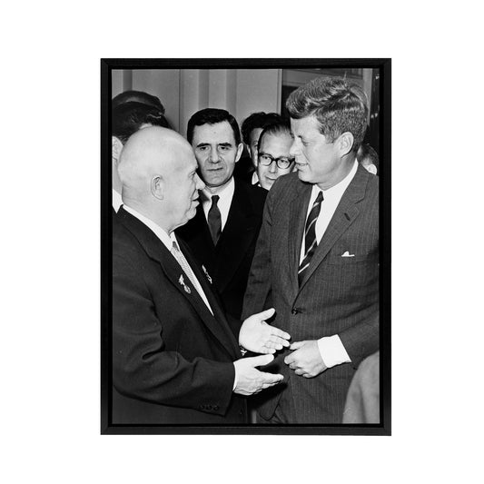 John F Kennedy Nikita Khrushchev Black Framed Canvas Wall Art Print
