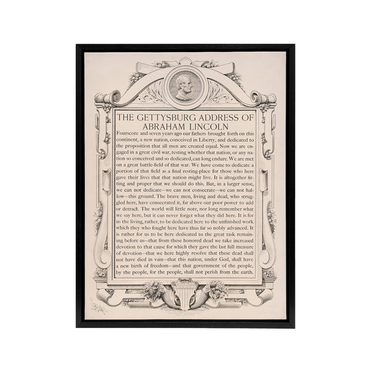 Gettysburg Address Abraham Lincoln Black Framed Canvas Wall Art Print