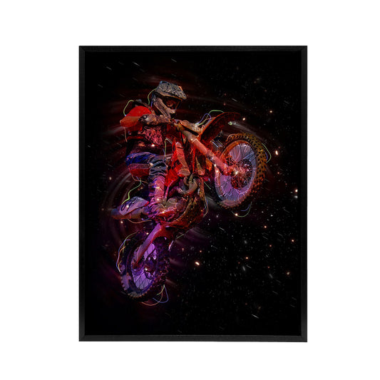 Electric Light Motocross Bike Black Framed Canvas Wall Art Print
