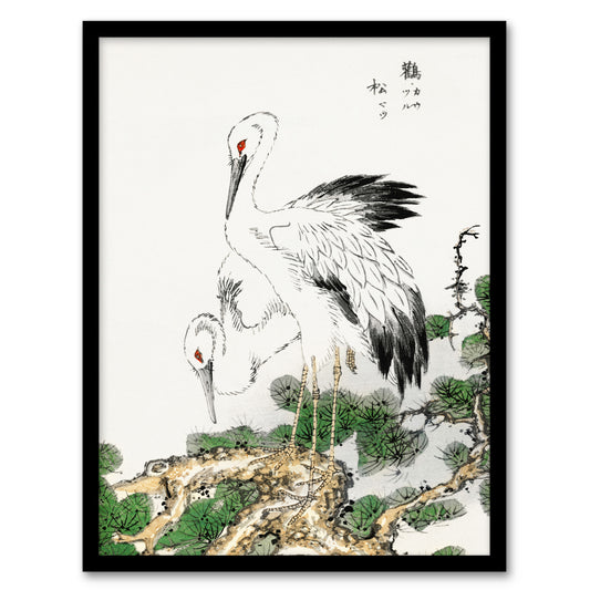 Numata Kashu Framed Wall Art Print Stork and Pine Tree Japanese Home Décor