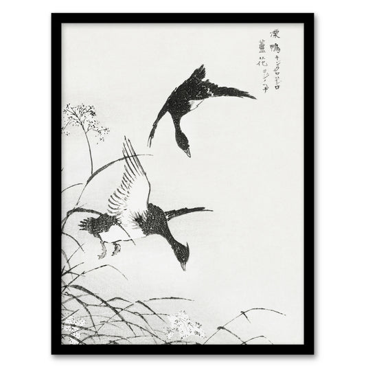 Numata Kashu Framed Wall Art Tufted Duck and Reed Flower Japanese Home Décor