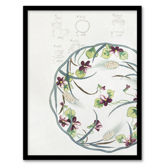 Noritake Factory Framed Wall Art Print Vintage Floral Plate Design Home Décor