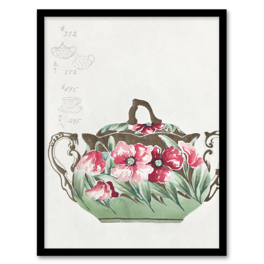 Noritake Factory Framed Wall Art Vintage Sugar Bowl Poppy Design Home Décor