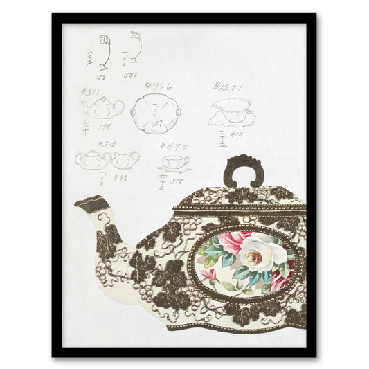 Noritake Factory Framed Wall Art Vintage Floral Design For Teapot Home Décor