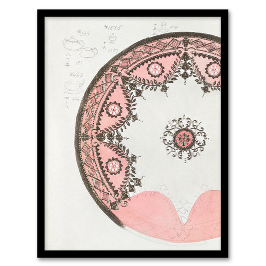Noritake Factory Framed Wall Art Print Vintage Pink Gold Plate Design Home Décor
