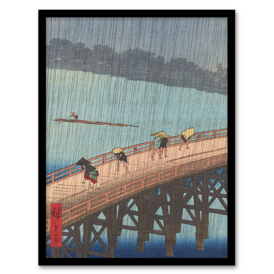 Utagawa Hiroshige Framed Wall Art Print Evening Shower Ohashi Bridge Home Décor