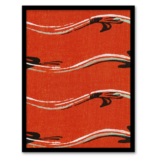 Furuya Korin Framed Wall Art Vintage Pattern Abstract Birds in Red Home Décor