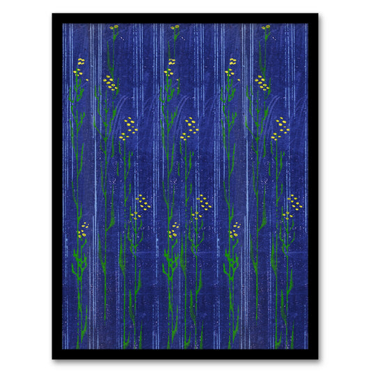 Furuya Korin Framed Wall Art Vintage Japanese Blue Floral Pattern Home Décor