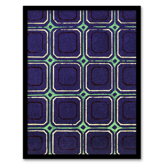 Furuya Korin Framed Wall Art Geometric Blue Green Square Pattern Home Décor