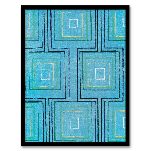 Furuya Korin Framed Wall Art Print Squares Geometric Blue Pattern Home Décor