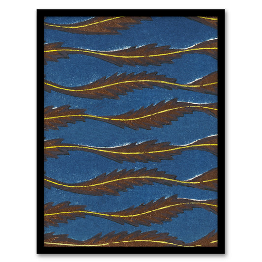 Furuya Korin Framed Wall Art Print Vintage Pattern Feathers on Blue Home Décor