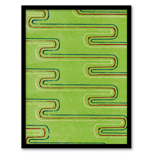 Furuya Korin Framed Wall Art Print Green Red Line Textile Pattern Home Décor