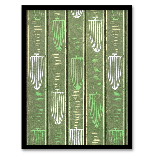 Furuya Korin Framed Wall Art Print Green Shima Textile Pattern Home Décor