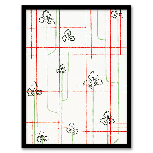 Furuya Korin Framed Wall Art Print Leaf Lines Shima Textile Pattern Home Décor