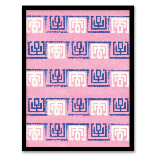 Furuya Korin Framed Wall Art Print Pink Blue Geometric Pattern Home Décor