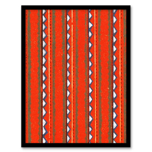 Furuya Korin Framed Wall Art Print Red Geometric Textile Pattern Home Décor