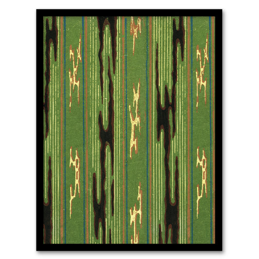 Furuya Korin Framed Wall Art Print Vintage Green Textile Pattern Home Décor