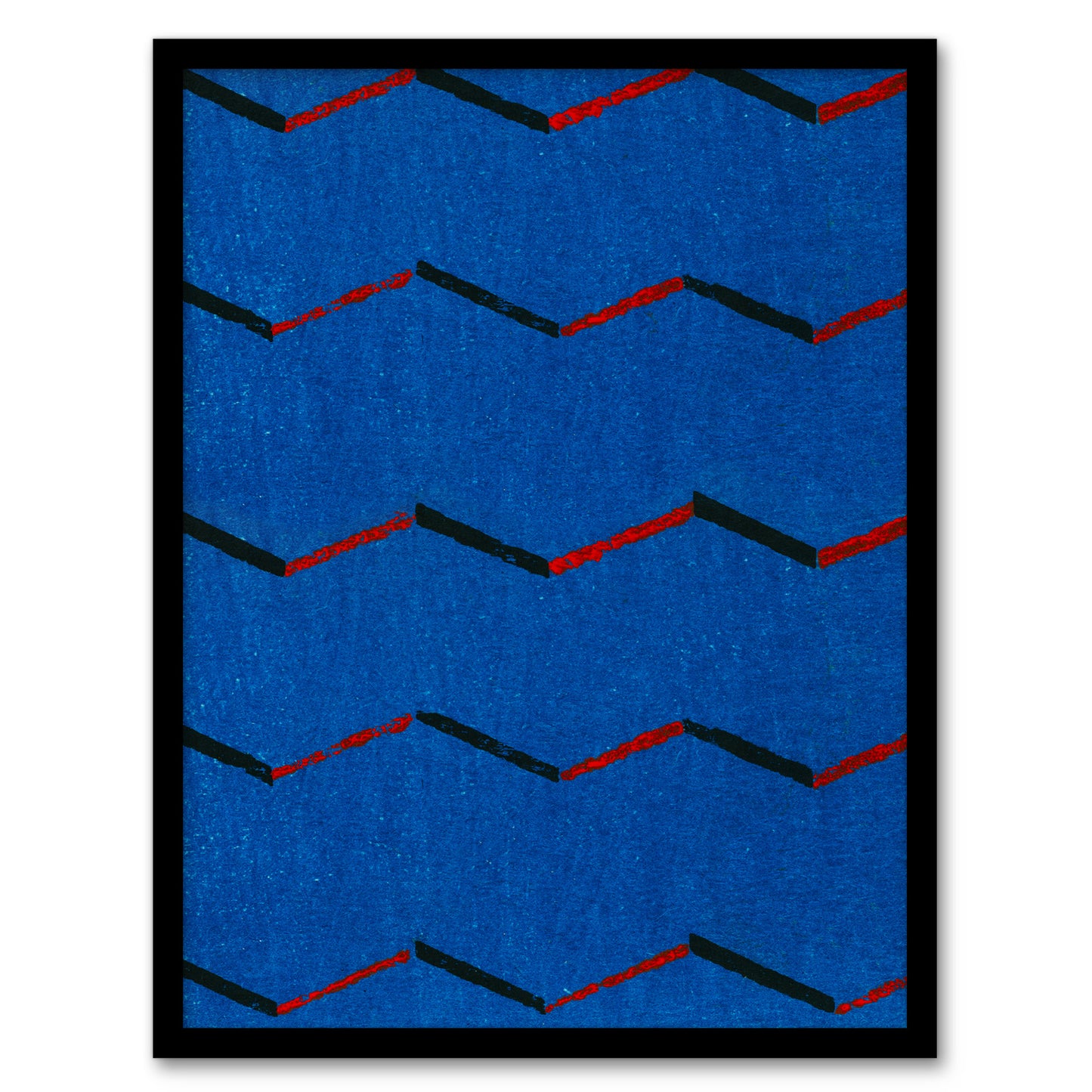 Furuya Korin Framed Wall Art Print Red Blue Zigzag Textile Pattern Home Décor