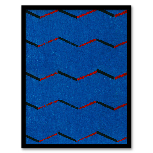 Furuya Korin Framed Wall Art Print Red Blue Zigzag Textile Pattern Home Décor