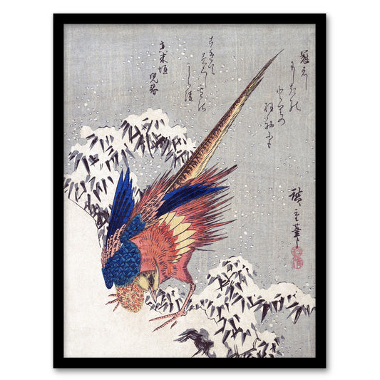 Utagawa Hiroshige Framed Wall Art Print Japanese Pheasant In Snow Home Décor