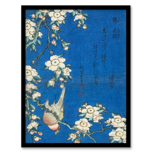Hokusai Framed Wall Art Print Bullfinch And Weeping Cherry Blossoms Home Décor