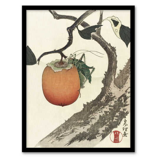 Katsushika Hokusai Framed Wall Art Persimmon Fruit With Grasshopper Home Décor