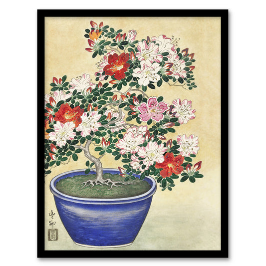 Ohara Koson Framed Wall Art Print Blooming Azalea In Blue Pot Home Décor