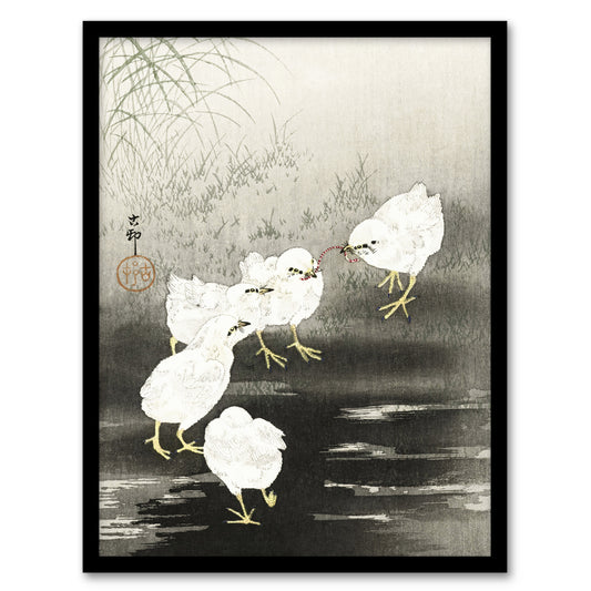 Ohara Koson Framed Wall Art Print Chicks Eating Worms Home Décor