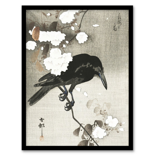 Ohara Koson Framed Wall Art Print Crow With Cherry Blossom Flowers Home Décor