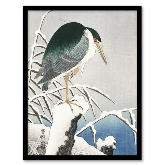 Ohara Koson Framed Wall Art Print Heron In Snow Vintage Bird Ukiyoe Home Décor