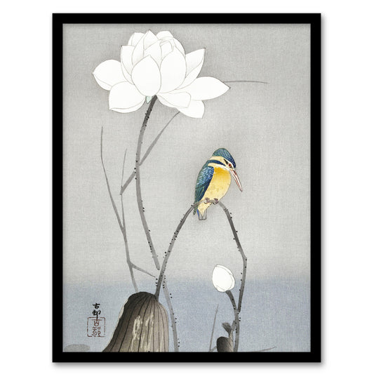 Ohara Koson Framed Wall Art Print Kingfisher With Lotus Flower Home Décor