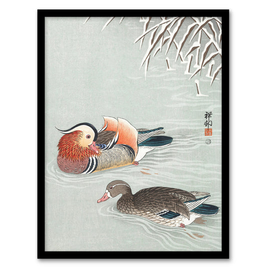 Ohara Koson Framed Wall Art Print Two Mandarin Ducks in Snow Home Décor