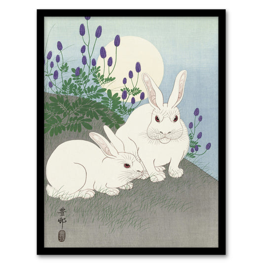 Ohara Koson Framed Wall Art Print Two Rabbits At Full Moon Home Décor