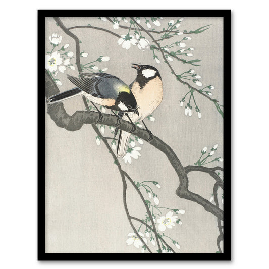 Ohara Koson Framed Wall Art Print Tits On Blooming Cherry Branch Home Décor