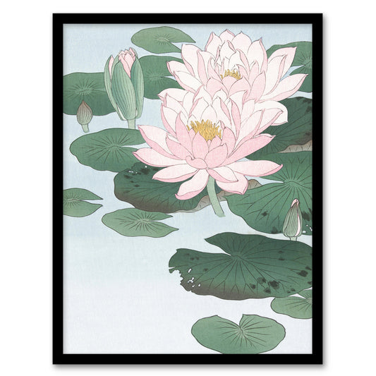 Ohara Koson Framed Wall Art Print Water Lily Pads Pink Flower Bloom Home Décor