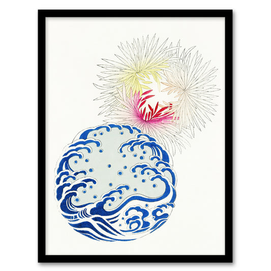 Shin Bijutsukai Framed Wall Art Print Nature Chrysanthemum Waves Home Décor